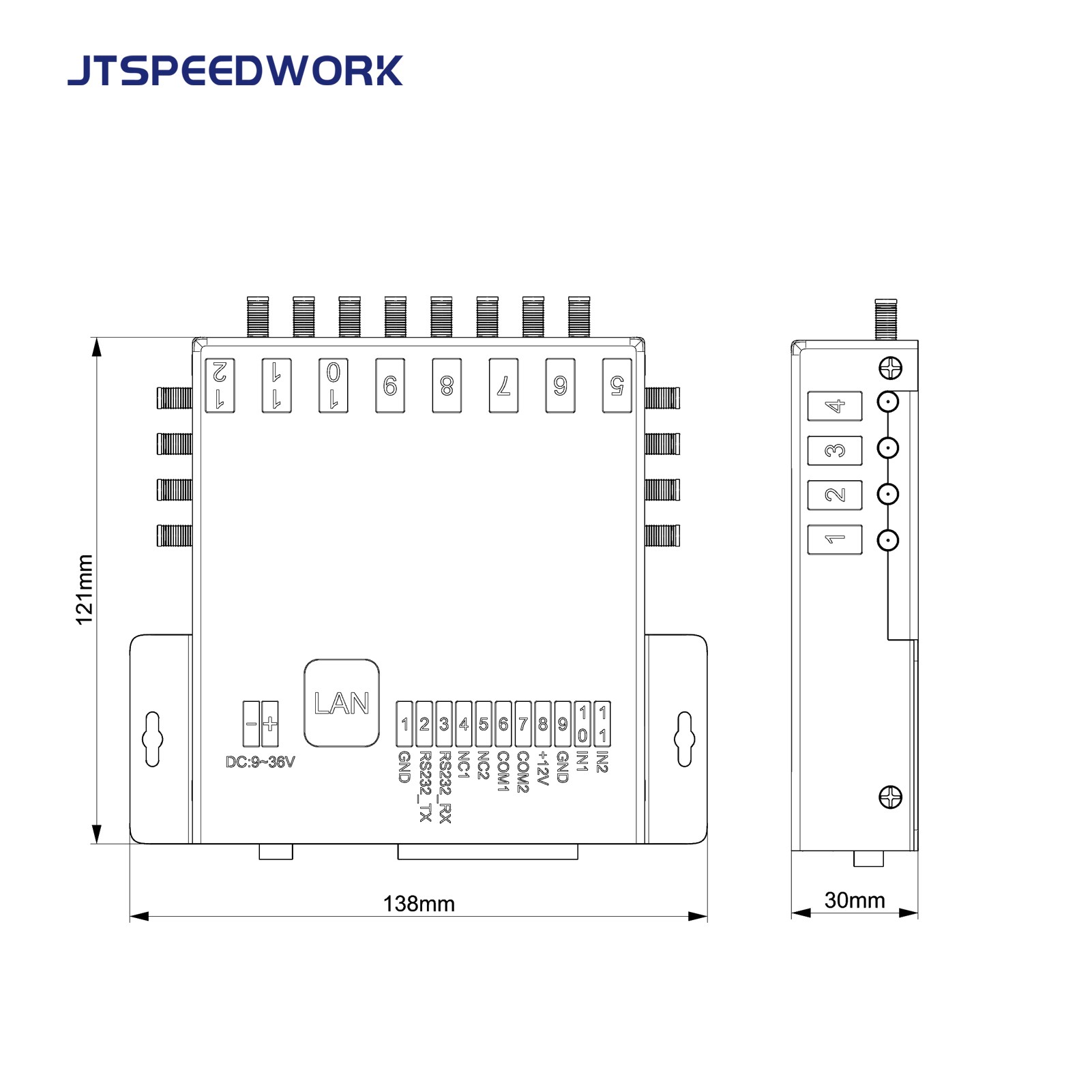 Lecteur RFID UHF fixe JT-932-8/16 (8/16 ports, 860-960 MHz) pour la gestion d'entrepôt