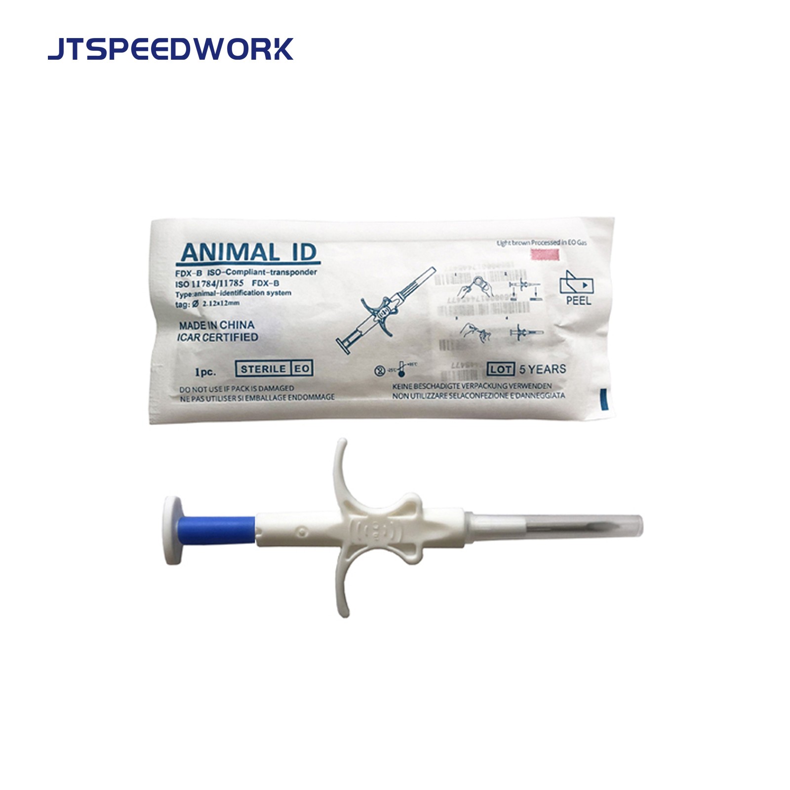 Puce RFID JT-A002 pour l'identification des animaux de compagnie, micropuce de suivi injectable 134,2 kHz, implantation avec aiguille à usage unique