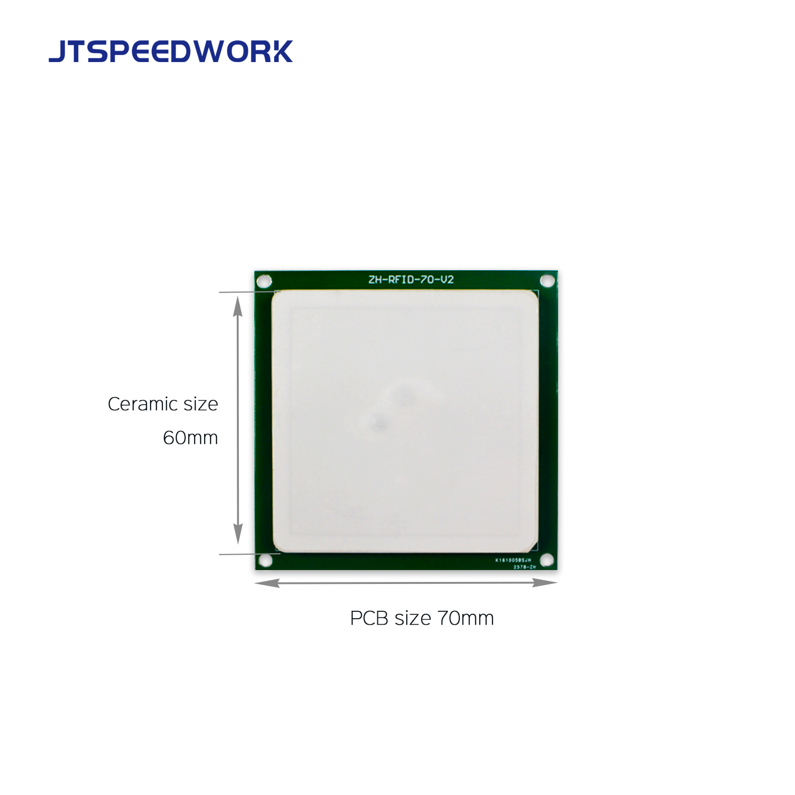 Antenne céramique RFID UHF 4 dBi JT-T0060, 860-960 MHz, polarisation circulaire RHCP, connecteur personnalisable