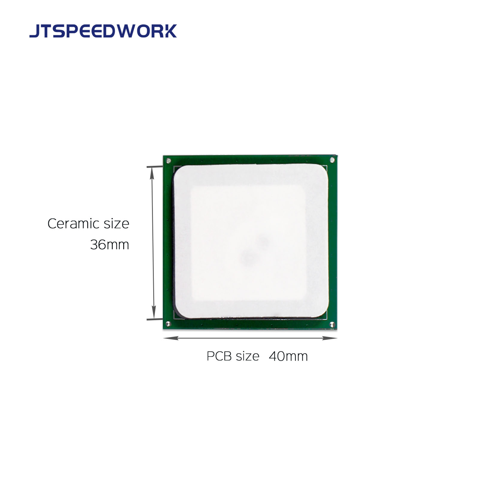Antenne céramique RFID UHF JT-T0036 3 dBi 36 x 36 mm 865-868/902-928 MHz RHCP pour PDA